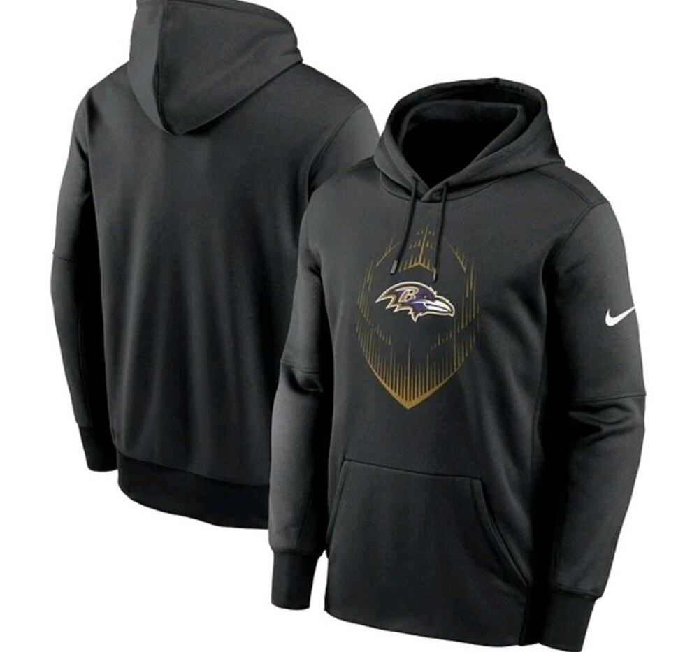 Nike Baltimore Ravens NFL Hoodie Mens Medium Black Therma FIT Pullover NKAQ-00A